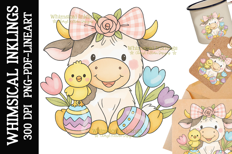 Easter Rosie-Cow Sublimation Clipart