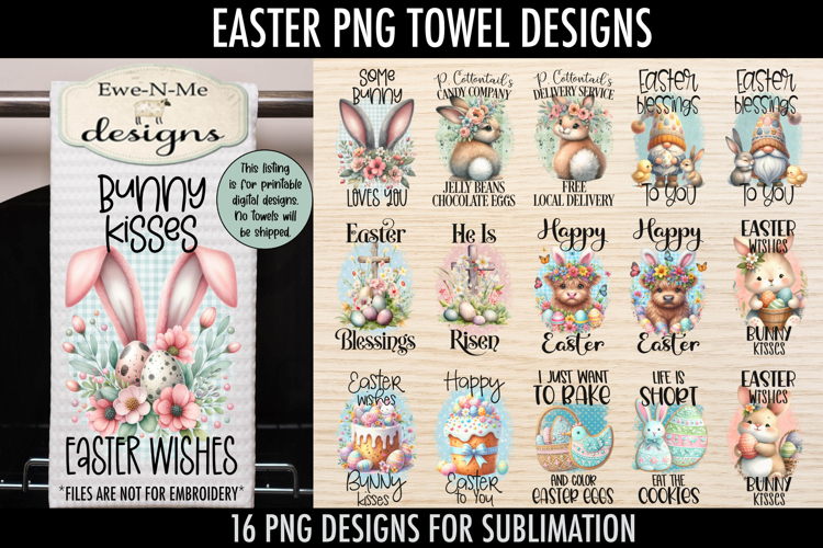 Easter Kitchen Towel Bundle | 16 PNG Files For Sublimation