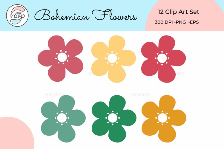 Bohemian Flowers Colorful Clip Art Set example image 1