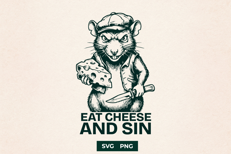 Eat Cheese and Sin Rat SVG, Edgy Rodent Dark Humor Design