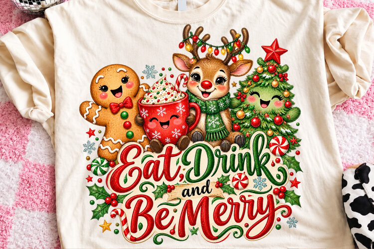 Eat Drink Be Merry Christmas PNG example image 1