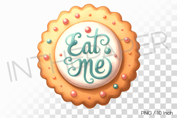 Mint border watercolor Eat Me round cookie PNG art Illust