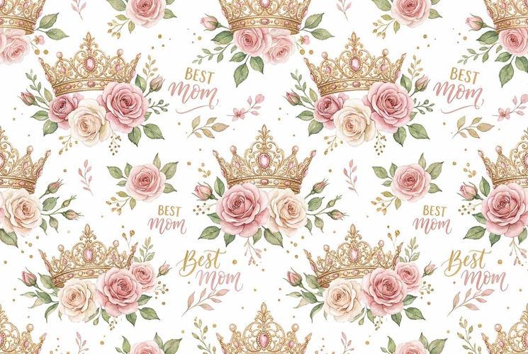 Watercolor crown and flower pattern