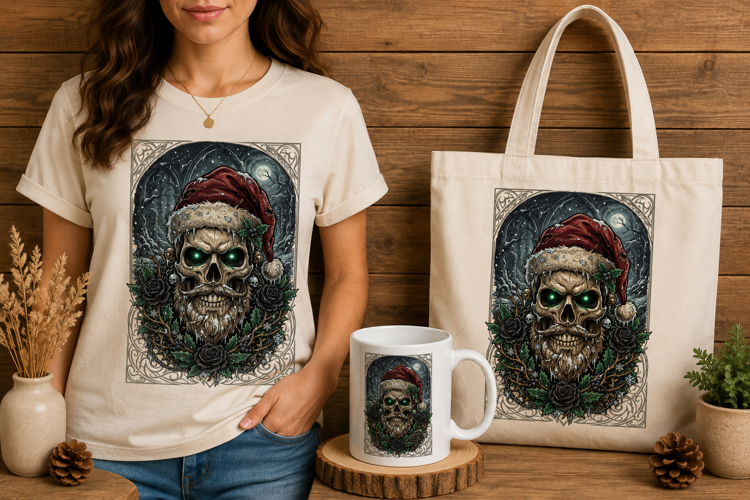 Gothic Santa Skull Glowing Eyes Dark Christmas Art Print
