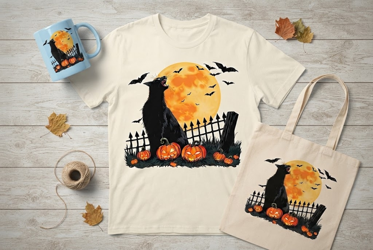 Halloween Black Cat PNG | Howling Cat & Pumpkin Clipart