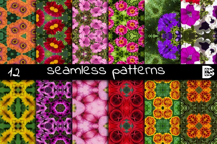 12 abstract Seamless colorful FLOWER patterns pack. example image 1