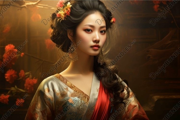 Diligent Traditional asian woman. Generate Ai example image 1