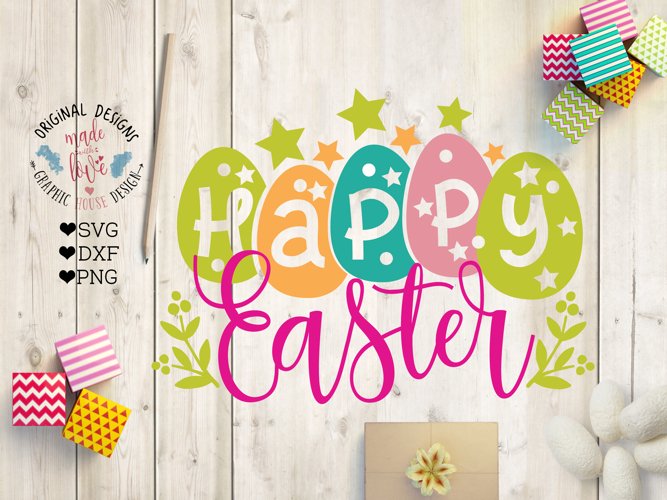 Happy Easter Cut File SVG, DXF, PNG example image 1