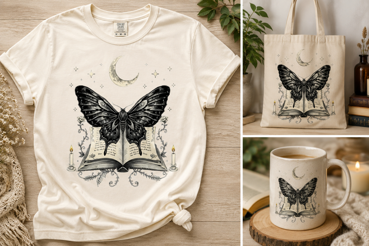Gothic Moth Book PNG | Moon, Candles & Dark Academia Clipart