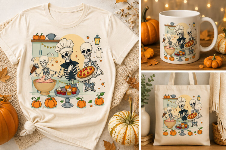 Skeleton Baker Halloween PNG | Spooky Baking Pumpkin Clipart example image 1