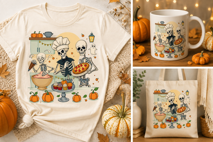 Skeleton Baker Halloween PNG | Spooky Baking Pumpkin Clipart