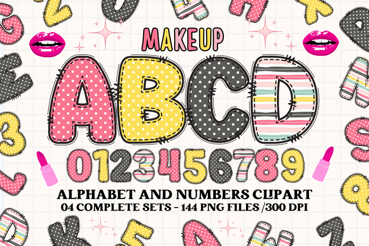 Makeup Alphabet png clipart, makeup beauty letters doodle