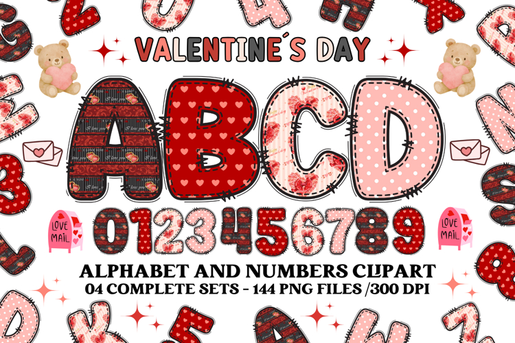 Valentine Alphabet Clip Art, valentines day letters doodle