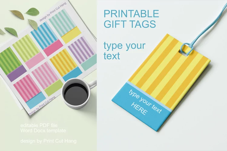 Candy Colors Striped Gift Tags Editable PDF Word Templates