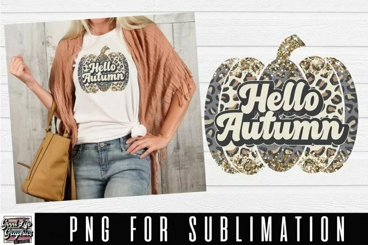 Hello Autumn-Leopard Pumpkin Sublimation design for tshirts