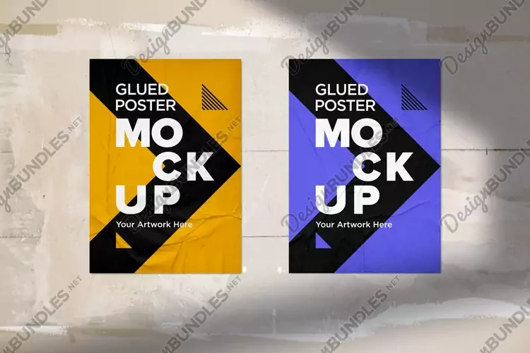 Glued and Crumpled Poster Mockup with Shadow Overlay