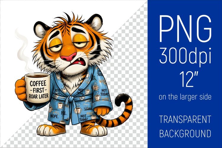 Funny Morning Coffee Tiger |Cute Coffee Lover Clipart example image 1