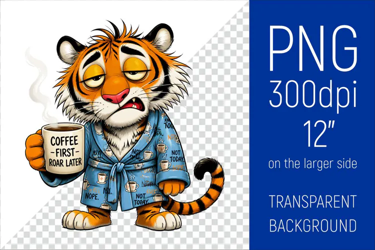 Funny Morning Coffee Tiger |Cute Coffee Lover Clipart