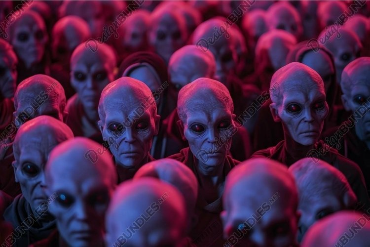 Mysterious alien crowd gathering in red light example image 1