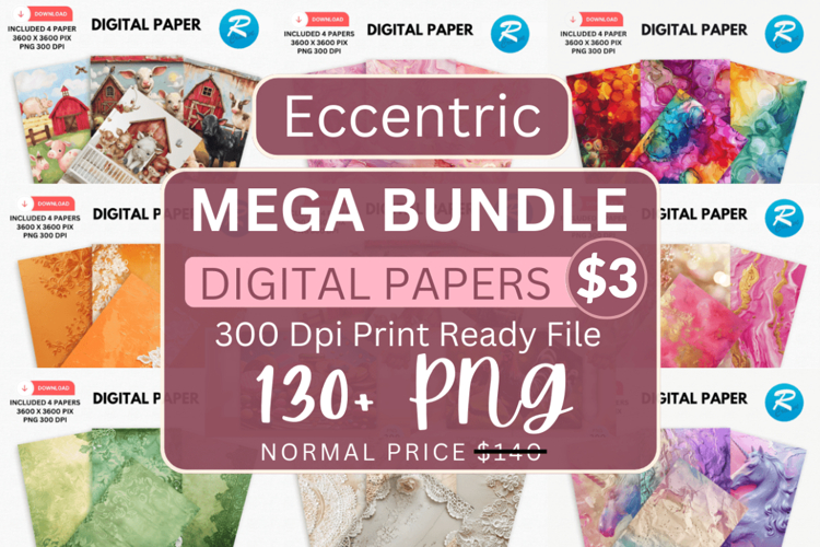 Eccentric Mega Digital Paper Bundle, Digital Paper PNG Bundl