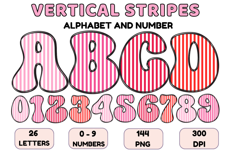 Stripes Alphabet Letters & Numbers Clipart PNG 300DI