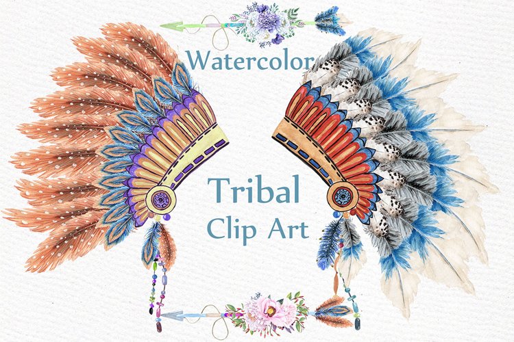 Watercolor tribal clipart example image 1