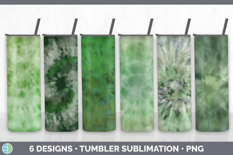 Bundle of six green tie dye sublimation tumbler designs.