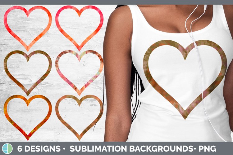Bundle of six orange tie dye heart frames clipart.