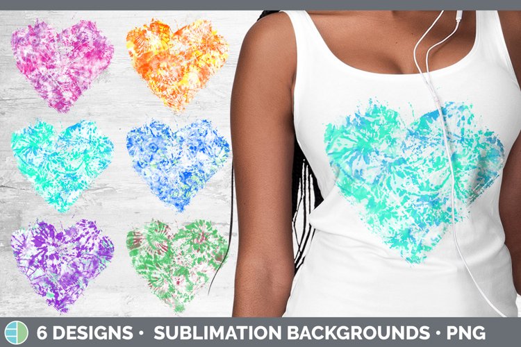 Bundle of six tie dye distressed hearts clipart.