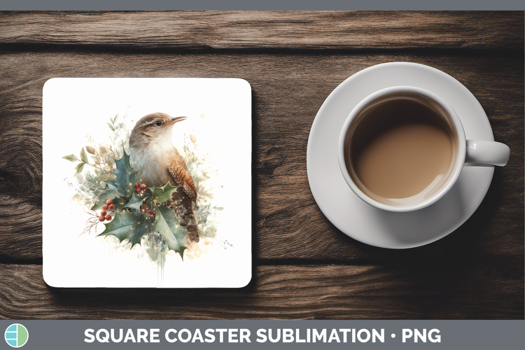 Wren Birds 01 Christmas Botanicals Square Coaster Sublimatio