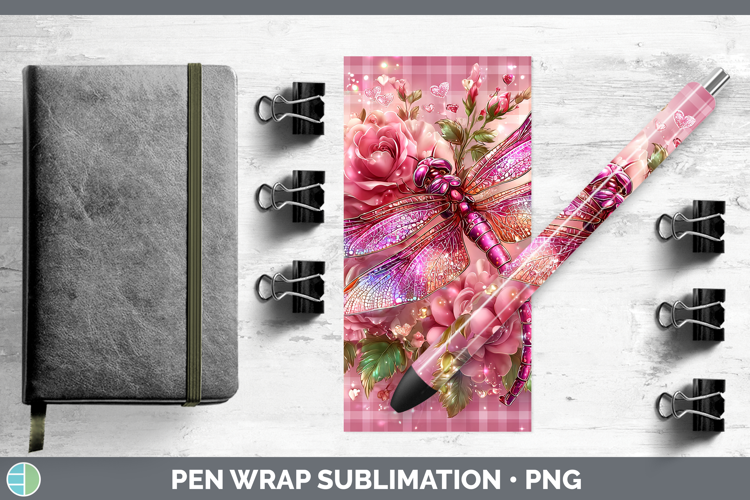 Dragonfly Checker Valentine Pen Wrap Sublimation Design