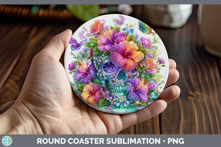 Best Sellers 03 Rainbow Summer Skull Round Coaster Sublimati