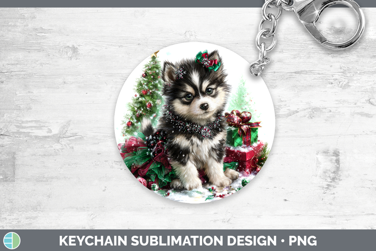 Husky Dogs 02 Cute Christmas Keychain Sublimation Design