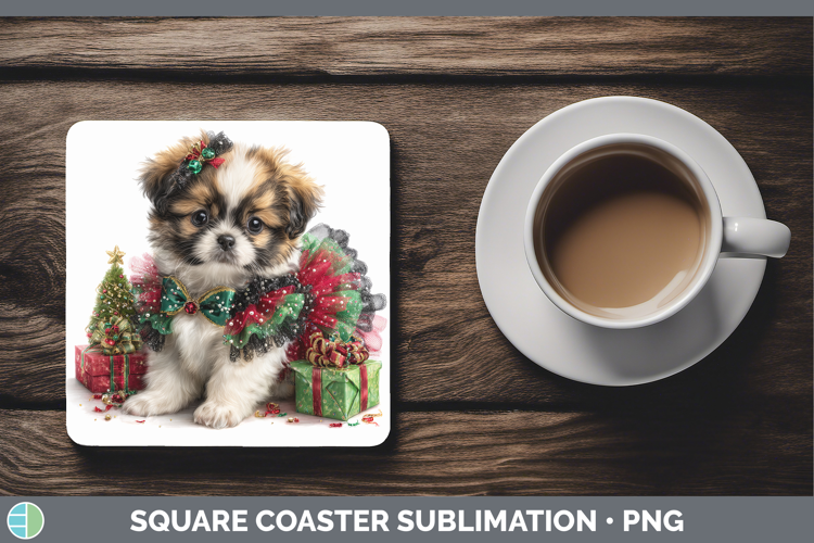 Pekingese Dogs 02 Cute Christmas Square Coaster Sublimation
