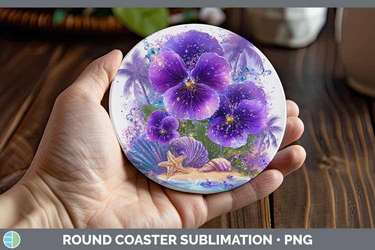 Violet Round Coaster Flowers 01 Beach Sublimation Coaster De