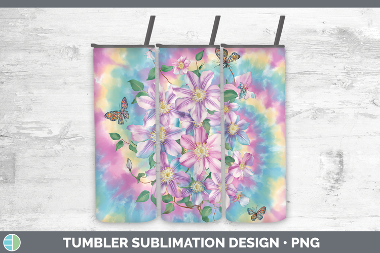 Clematis Flowers 03 Tie Dye Tumbler Sublimation Design