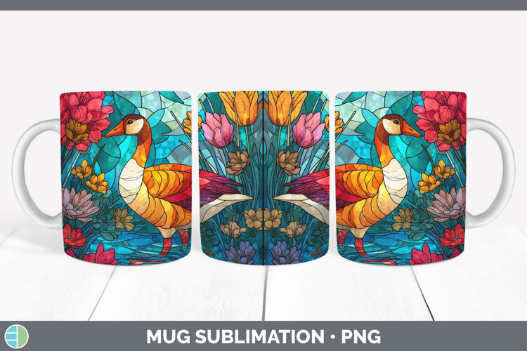 Goose Mug Wrap Farm Stained Glass Flowers Sublimation Coffee example image 1