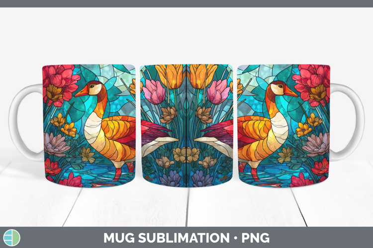 Goose Mug Wrap Farm Stained Glass Flowers Sublimation Coffee