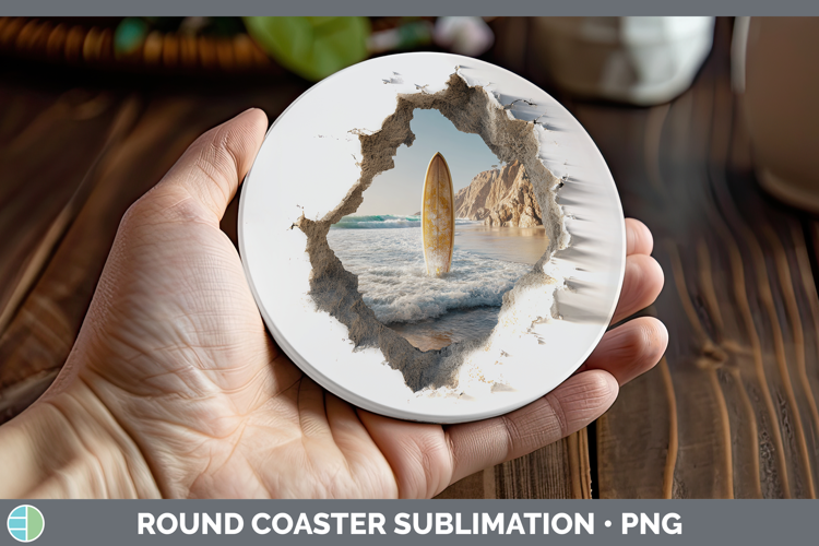 Surfboard Sea 3D Hole Round Coaster Sublimation Design
