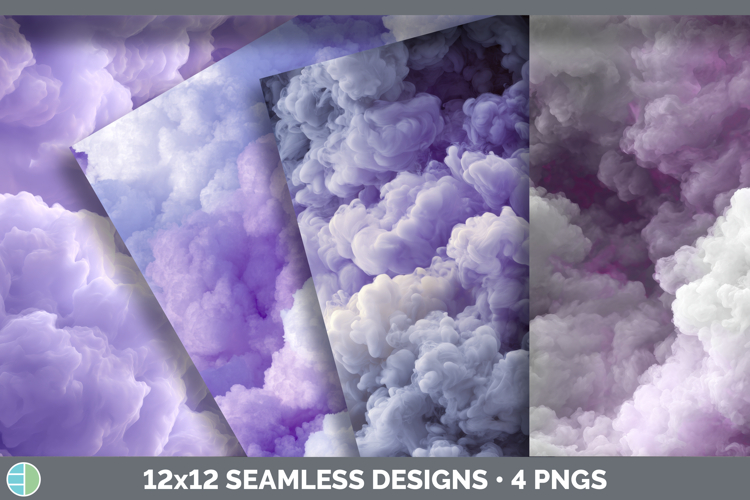 Lilac Purple and Silver Seamless Smoke Clouds Textured Backg