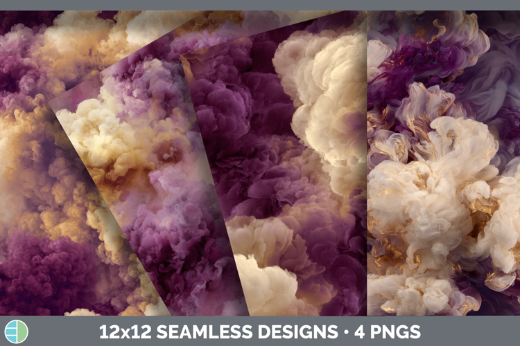 Plum Purple and Gold Seamless Smoke Clouds Textured Backgrou