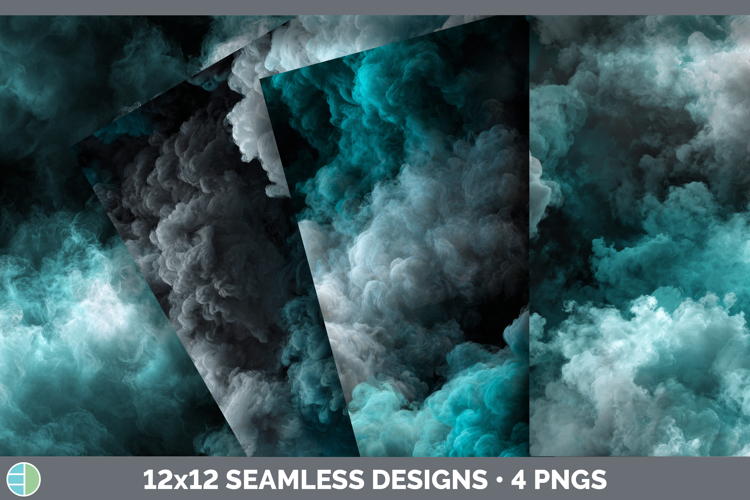Charcoal and Teal Seamless Smoke Clouds Textured Background