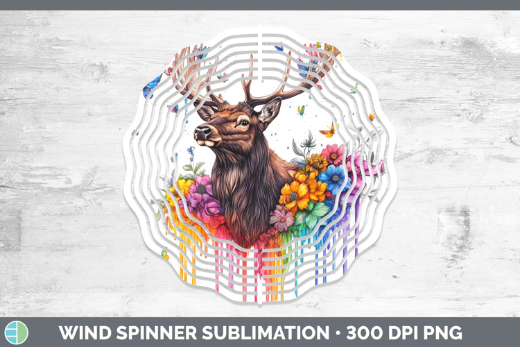 Elk Wind Spinner Woodland Rainbow Splash Sublimation Spinner