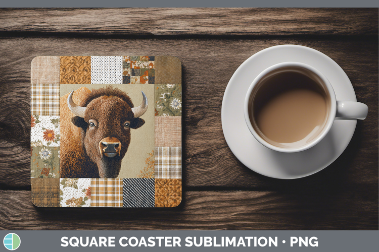 Bison Woodland Quilted Patchwork Square Coaster Sublimation