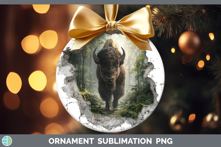 Bison Woodland 3D Hole Ornament Sublimation Design