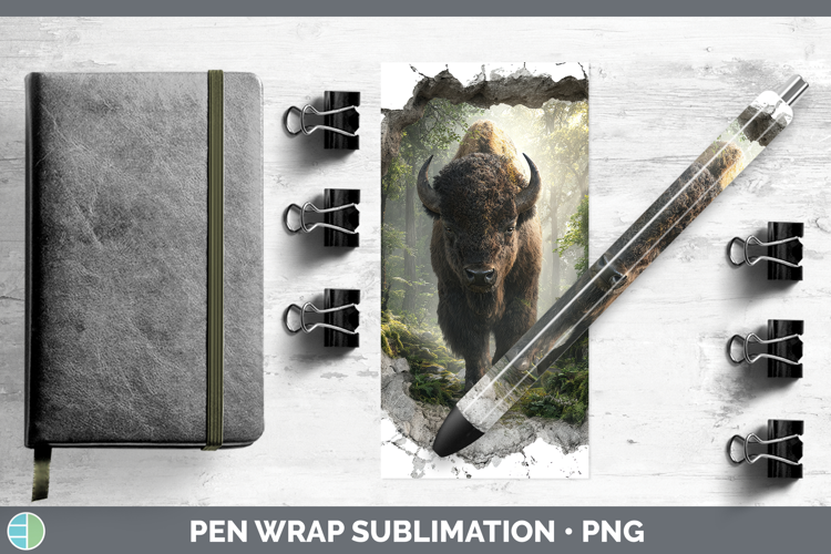 Bison Woodland 3D Hole Pen Wrap Sublimation Design