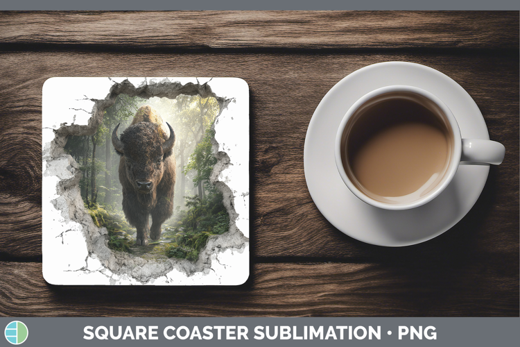 Bison Woodland 3D Hole Square Coaster Sublimation Design