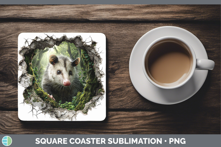 Opossum Woodland 3D Hole Square Coaster Sublimation Design