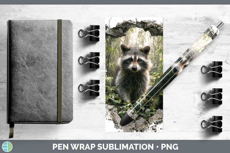 Raccoon Woodland 3D Hole Pen Wrap Sublimation Design example image 1