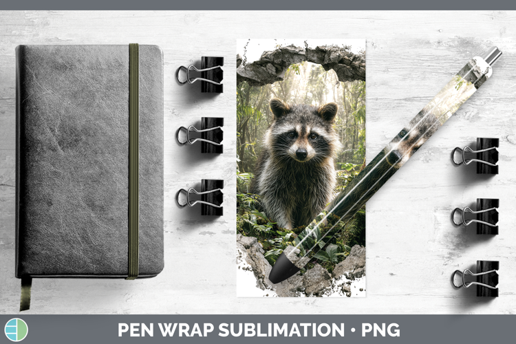Raccoon Woodland 3D Hole Pen Wrap Sublimation Design
